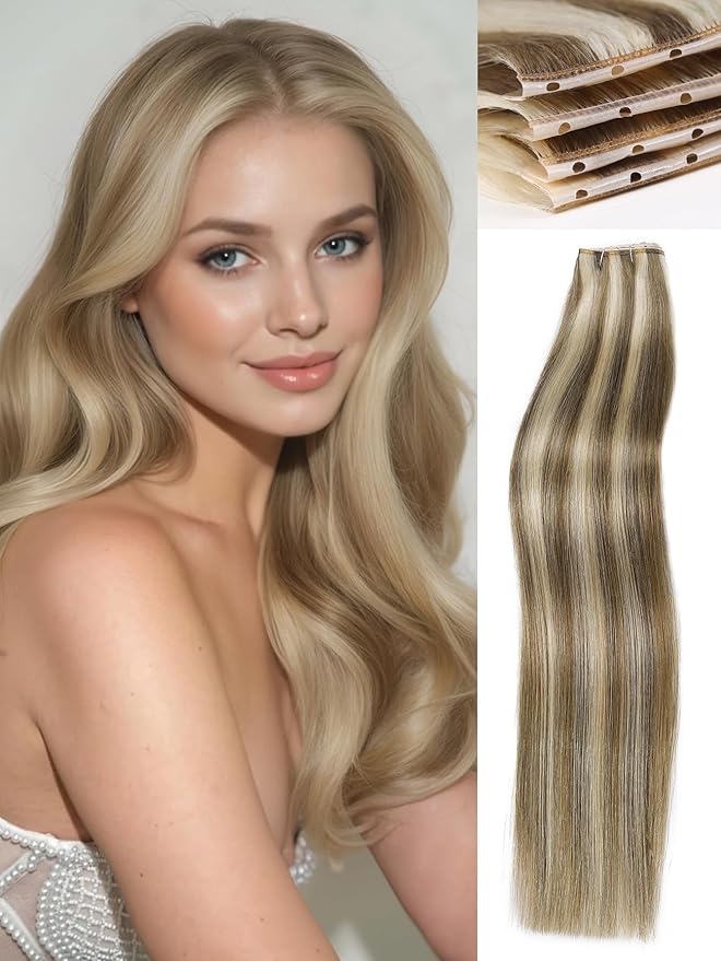 WIGNEE Double Invisible PU OVO Human Hair Extensions 100% Remy Hair Weft Black Hair Extensions Human Hair 2 PCS 16 Inch No Glue Genius Micro Bead Real Human Hair Extensions (9A/60)