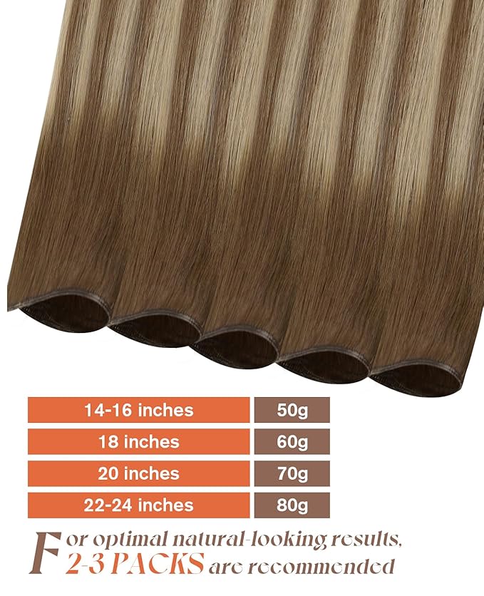 Sunny Hair 24inch Genius Weft Hair Extensions Ombre Genius Hair Extensions Sew in Chestnut Brown Mix Platinum Blonde Balayage One Piece Human Hair Weft Extensions for Long Hair