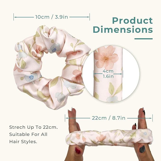 Pure Silk Scrunchies, 100% Mulberry Silk Hair Elastic for Women, Anti-Crease, Gentle on Hair, 1 PC, Pink Flower