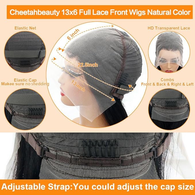 CHEETAHBEAUTY 13x6 Lace Front Wigs Human Hair 20Inch HD Transparent Lace Frontal Wigs 220% Density Brazilian Virgin Straight Human Hair Wigs for Women Pre Plucked with Baby Hair Natural Color