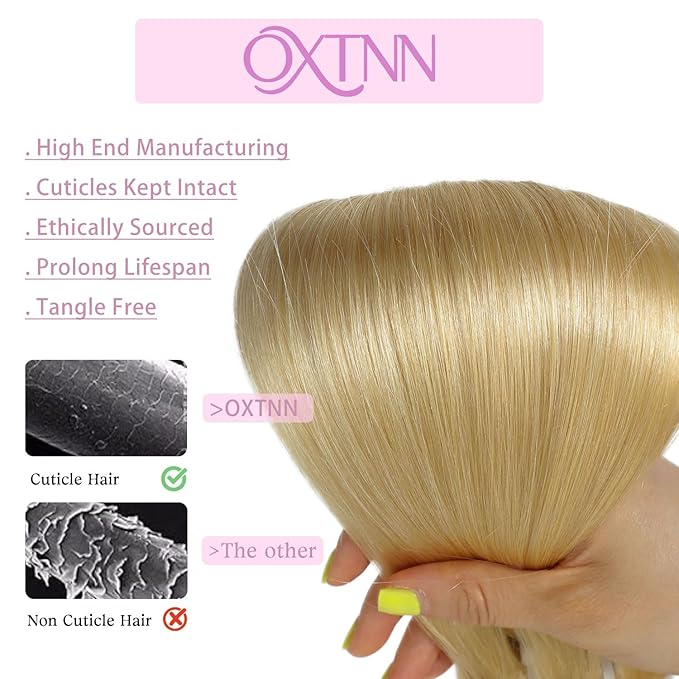 Clip in Hair Extensions Real Human Hair Bleach Blonde 20 inch 7pcs 80g/Pack, Human Hair Clip in Extensions, Salon-Grade Quality, Easy Comfort Wear for Women (#613, 20 inch)