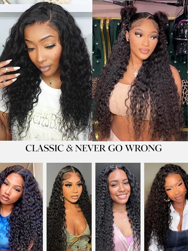 Julia Hair Water Wave 7x5 Bye Bye Knots Glueless Wig with Baby Hair HD Lace Pre Everything with Drawstring Wigs Human Hair Pre Plucked Pre Cut Bleached Knots Put on and Go Natural Hairline 20 Inch