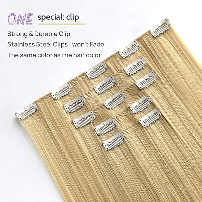 Blonde Clip in Extension Straight 22" Long Synthetic Thick Clips on Hair Piece for Women 5PCS Black Curly Wavy 18" Cheap Brown Red White Soft Natural Full Head Weddings Party Daily Use 5 Oz