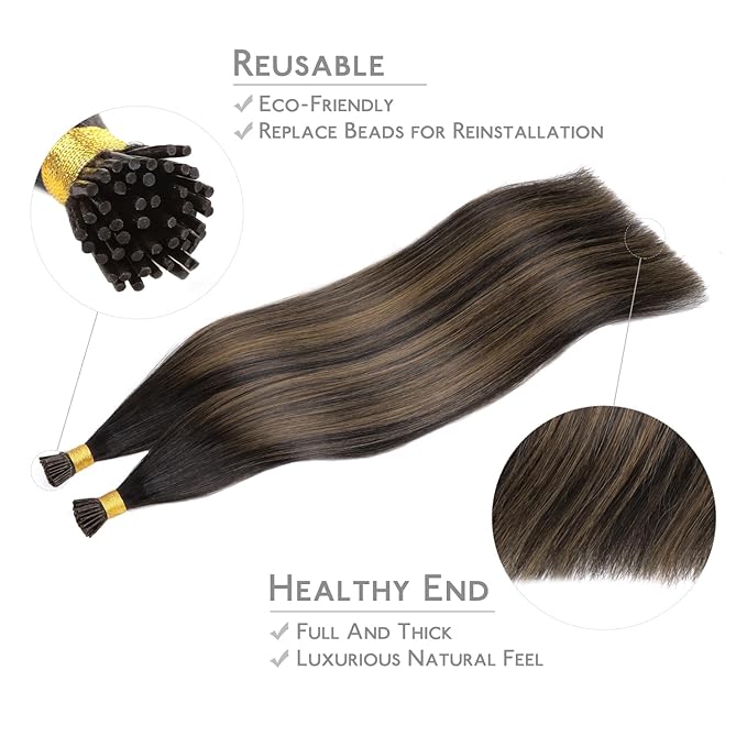 WENNALIFE I Tip Hair Extensions Real Human Hair, 100g 100s 18 Inch Balayage Dark Brown Mixed Chestnut Brown Remy Itip Human Hair Extensions Invisible Itips Straight I Tips Cold Fusion Extensions