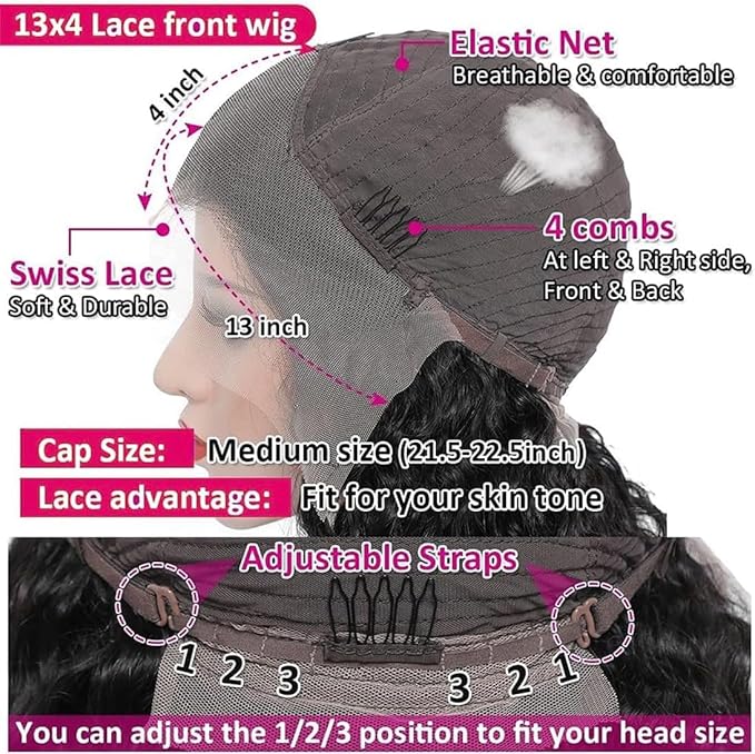 18 Inch Deep Wave Lace Front Wigs Human Hair 200 Density 13x4 Lace Frontal Wigs Human Hair Pre Plucked Deep Curly Wigs Human Hair for Women Nature Black