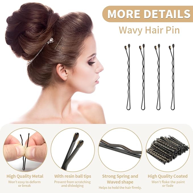 Bobby Pins, Hair Pins 2 Inch 60PCS Crimped Hair Grips for Kids, Girls, and Women, Secure and Easy for All Hair Types, With Ball Tips Design. Hair Accessories for Daily Use (Brown)