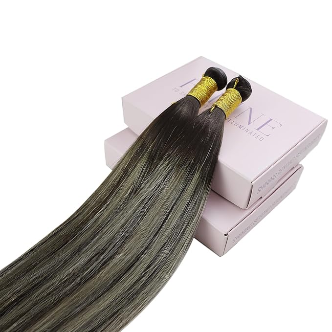 Fshine Real Human Hair Genius Weft Extensions 50g 14Inch Human Hair Hand Tied Genius Weft Balayage Dark Brown Highlights Platinum Blonde Human Hair Straight Hair Sewing Extensions