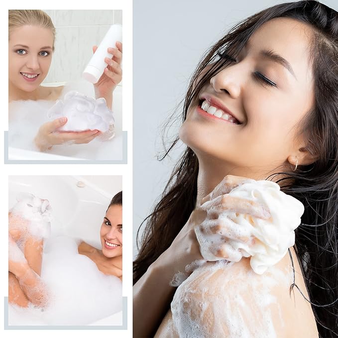 CHENGU 50 Pack Loofah Sponge Bath Sponge Shower Loofah Mesh Shower Ball Bath Pouf Wash Body Puff for Women Men, 30 g(White,Classic)