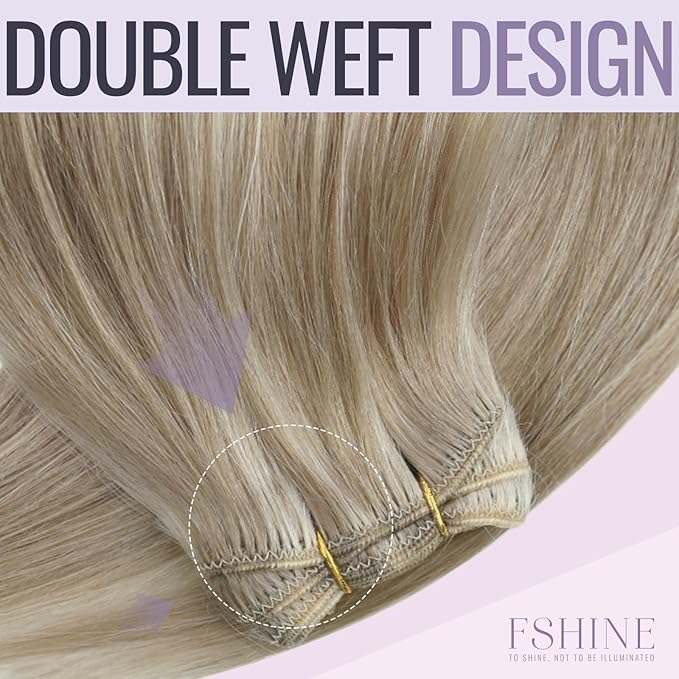 Fshine Genius Weft Human Hair Blonde Balayage Sew in 18 Inch Dark Brown to Chestnut Brown Silky Straight Natural 50g
