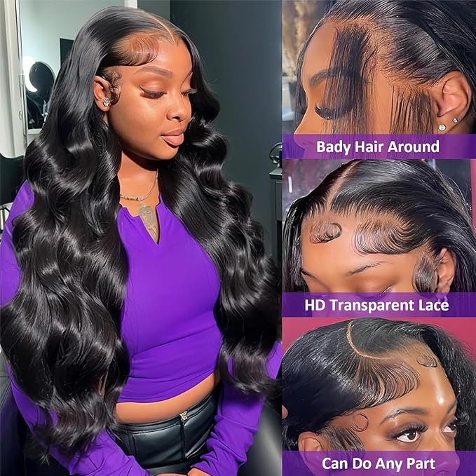 Zazumi 13x6 Body Wave Lace Front Wigs Human Hair 200 Density HD Transparent Lace Frontal Human Hair Wig for Black Women Glueless Wigs 30 Inch