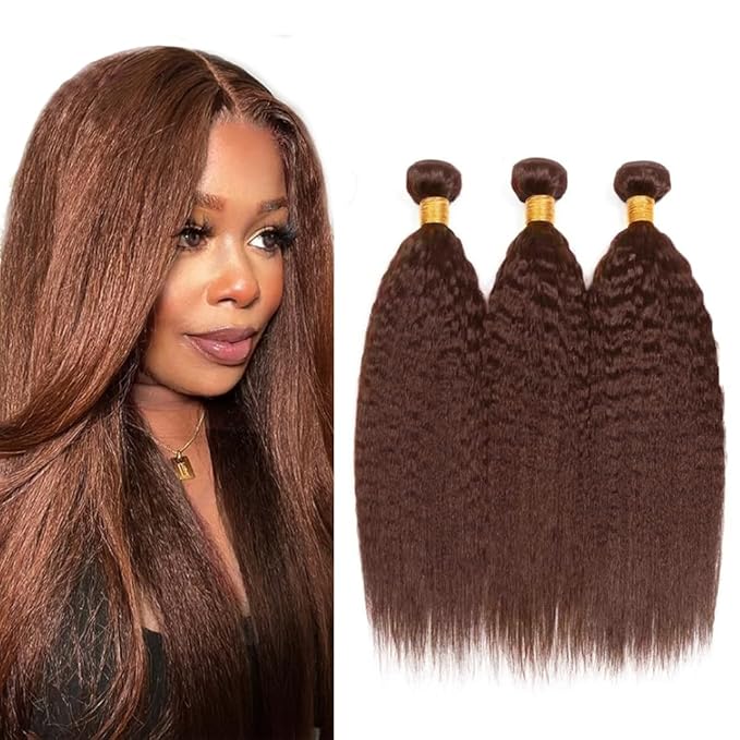 Brown Human Hair Bundles #4 Yaki Bundles Chocolate Brown Bundle 20 22 24 inch #4 Human Hair Bundle