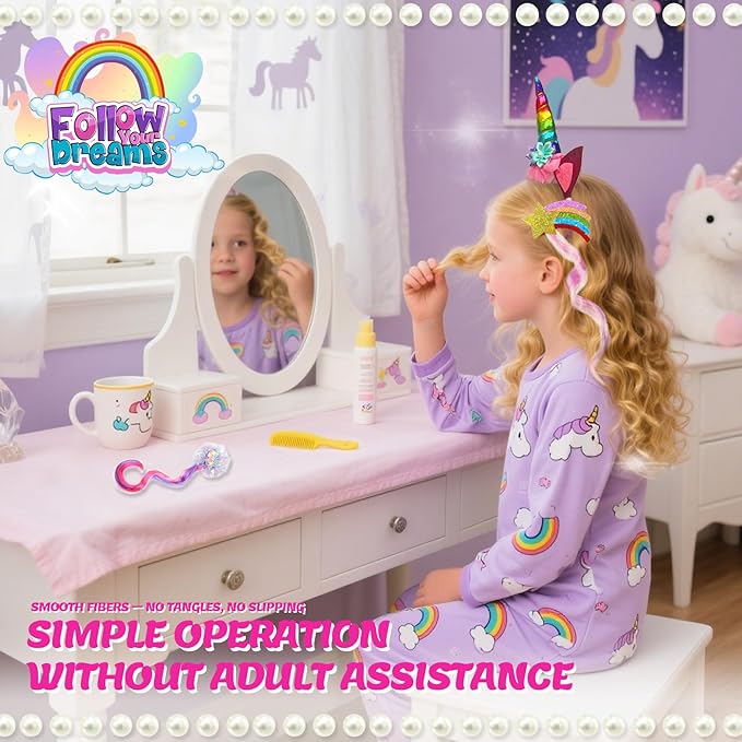 Jomi & Jolly 6 PCS Hair Accessories Set for Girls, Little Girl Colored Hair Tinsel Clips in Extensions, Princess Dress up Wigs, Cute Gifts and Costume Accessories for Little Princess (Unicorn)
