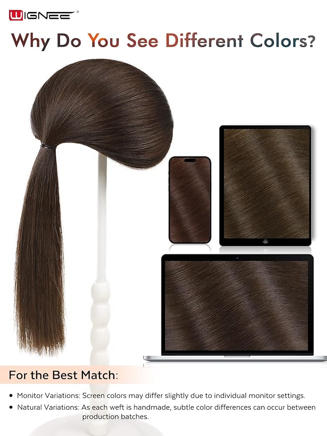 WIGNEE OVO Brown Hair Extensions – 20 Inch, 100% Remy Human Hair, Dual Hand-Tied Double Invisible Weft, Micro Beaded Sew-In, Glueless, Seamless Soft Silky Hair Extensions