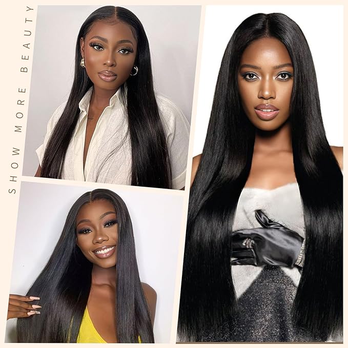 LICHANG 34 Inch Straight Lace Front Wigs Human Hair 200 Density 13x4 HD Transparent Lace Front Wigs