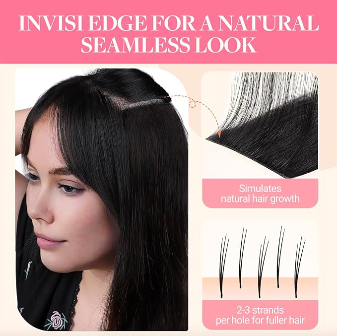 GOO GOO Invisi Edge Clip in Hair Extensions, 20inch 60g 4Pcs, Injected Seamless PU Clip in Hair Extensions, Virgin Real Human Hair, #1B Natural Black