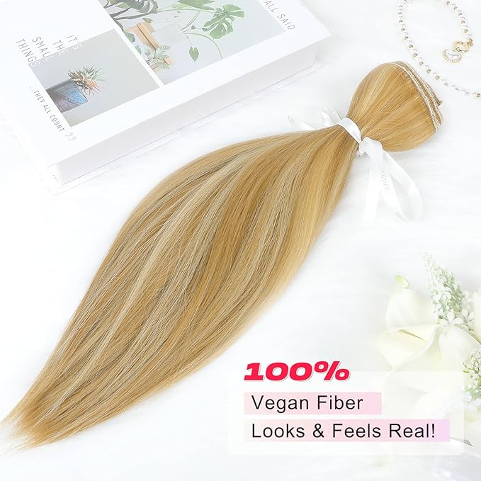 Hair Extensions, 10" Short Clip in Hair Extensions 4PCS Straight Natural Soft Synthetic Hairpiece for Women- Golden Blonde with Highlights