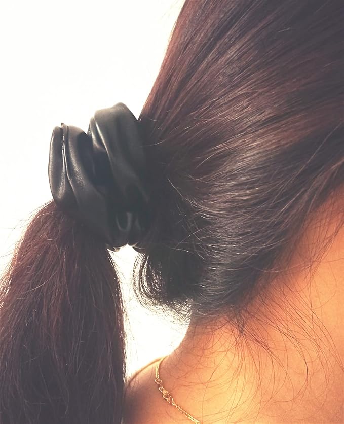 4 Pack Hair Elastics Scrunchies waterproof Faux Leather Scrunchy Bobbles Soft Elegant Elastic Hair Bands Hair Ties stage performance (Black)