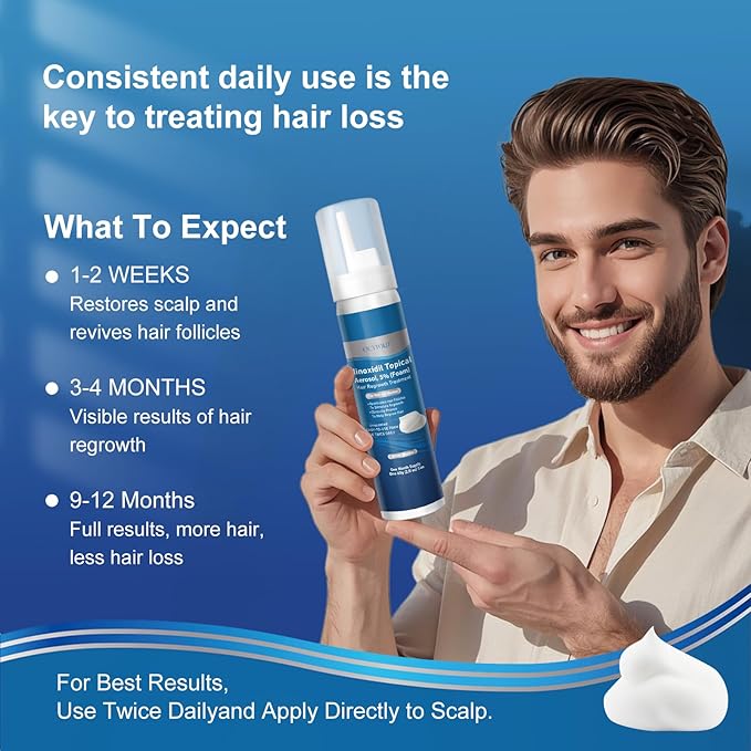 5% Minoxidil Foam, Biotin-Infused, Unisex Adult, Hair Growth Treatment, Unscented, Foam, 14.77 Ounce, 7-8Month Supply, Supports Thicker and Fuller Hair & Beard （Extra Strength）