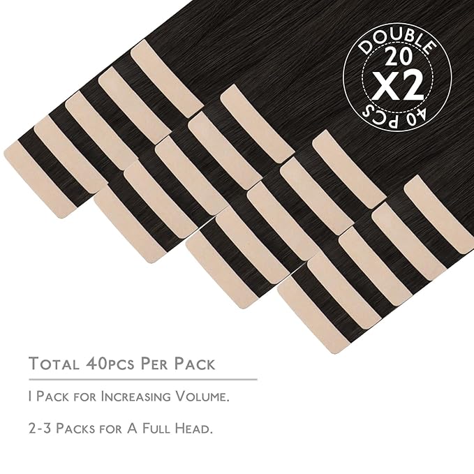 WENNALIFE Tape in Hair Extensions, 40pcs 100g 14 Inch Dark Brown Human Hair, Straight Invisible Reusable Real Extensions