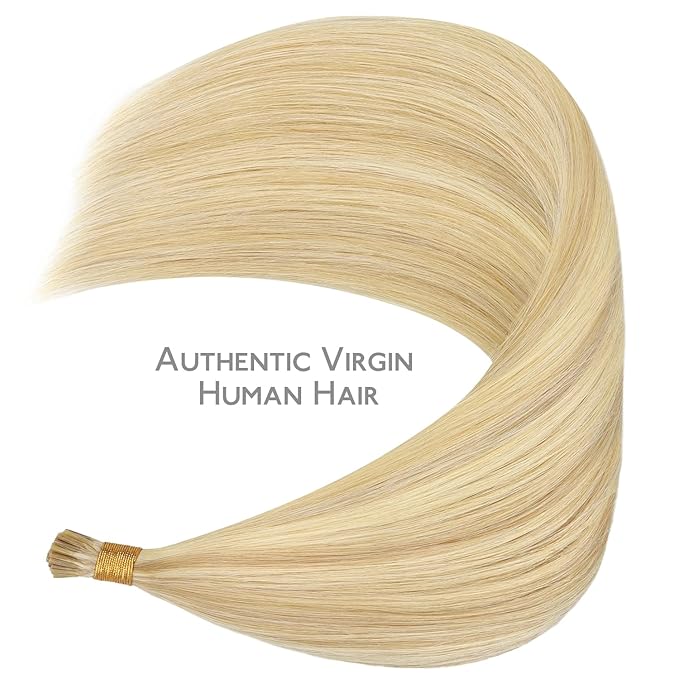 WENNALIFE I Tip Hair Extensions 24 Inch Light Blonde Highlighted Golden Blonde Remy Itip Human Hair Extensions, 50g 50s Invisible Straight Fusion for Women