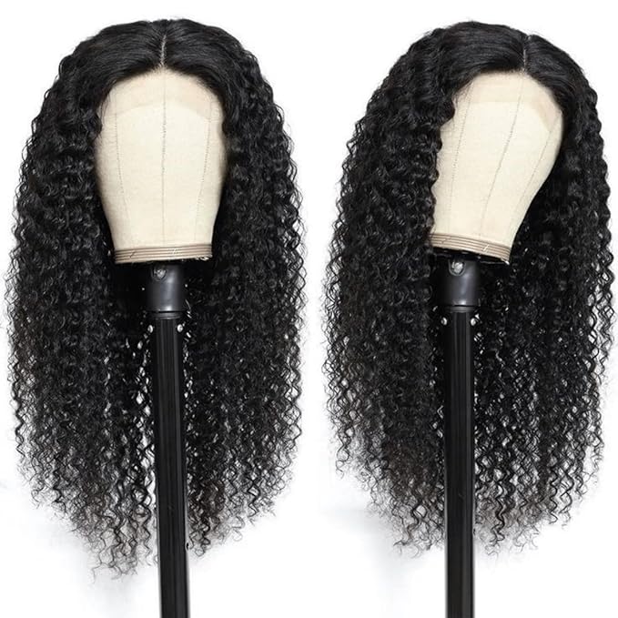 LICHANG Deep Wave 4x4 Transparent Lace Front Wigs Human Hair for Black Women Pre Plucked 180% Density Nature Color 20 Inch