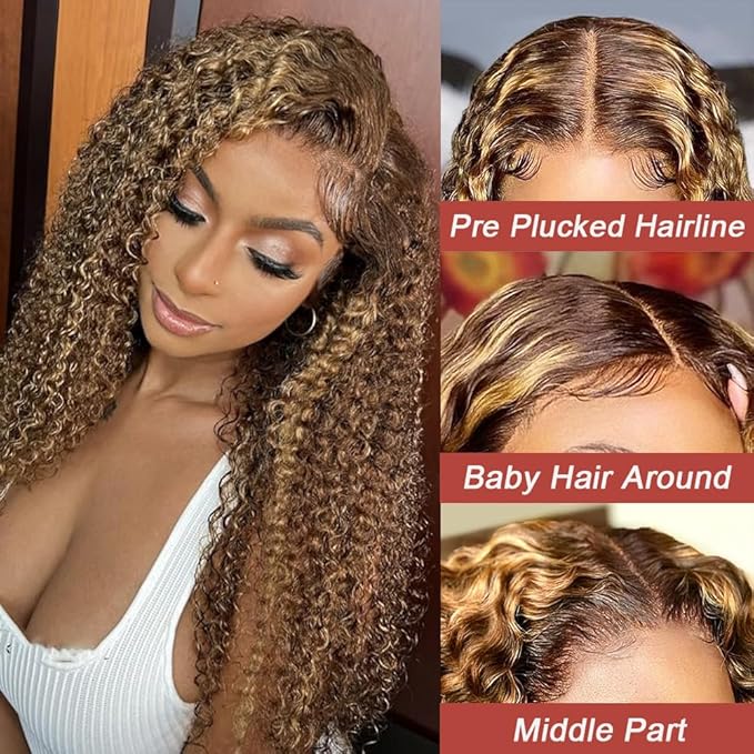 Azibo 13x5 Full Lace Front Wigs Human Hair Pre Plucked 30inch 200 Density Water Wave 4/27 Honey Blonde Lace Front Wig Human Hair