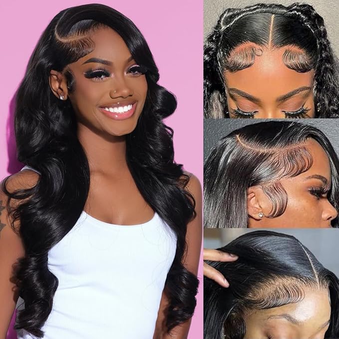 Body Wave Human Hair Wig 200 Density Hd Lace Front Wigs Human Hair Pre Plucked Bleached Tiny Knots Wigs For Women 13x6 Lace Frontal Wigs Human Hair 12A Soft Natural Black Wig 24inch