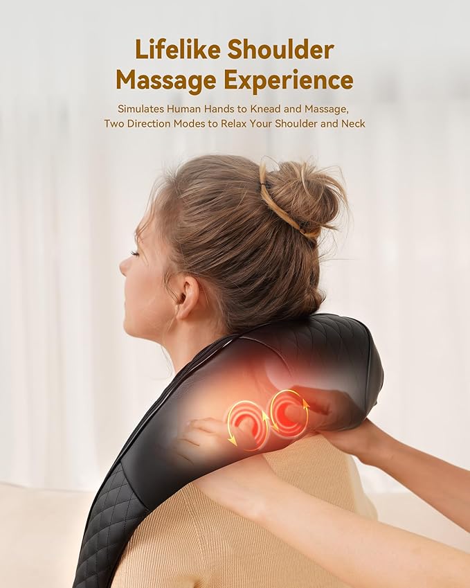 Shiatsu Neck and Back Massager with Heat, Neck and Shoulder Massager, 4D Deep Tissue Kneading Massage for Leg, Full Body Muscle Pain Relief, Ergonomic Design, Ideal Gifts for Women Men, Corded Use