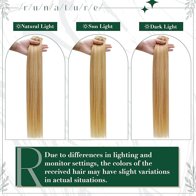 RUNATURE Blonde Clip in Hair Extensions, Human Hair Extensions Clip Ins, Remy Real Hair, Add Hair Length, Full Ends Clip in Extensions, Well Blended, 16 Inch 50g 3pcs #16P24 Golden Blonde Highlight