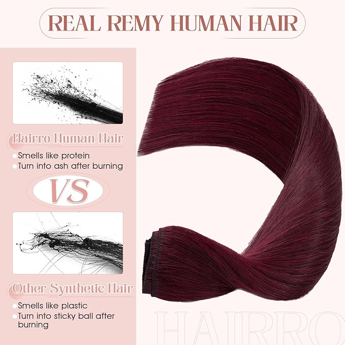 Hairro Sew in Hair Extensions Real Human Hair, 100g/bundle Weave Weft for Women Adding Volume and Length, for DIY Beauty Dating Party, 16 Inch One Bundle Straight #99J Wine Red
