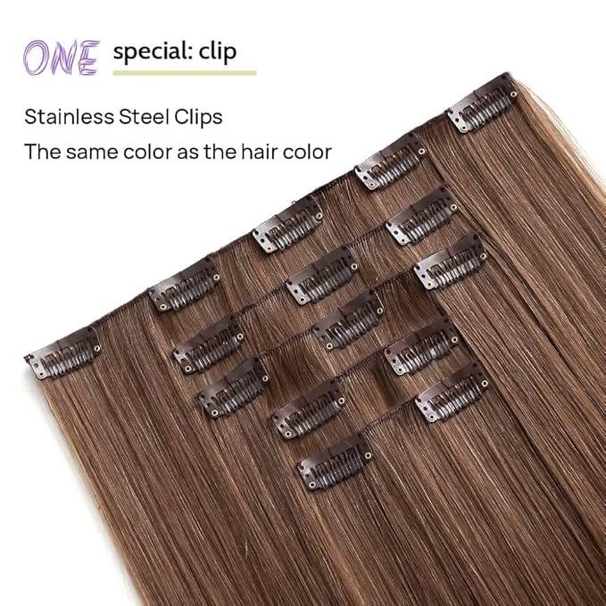 Brown Clip in Hair Extensions Straight Invisible 22" Long Synthetic Thick Clips on Hairpieces for Women 5PCS Black Curly Wavy 18" Girls Blonde Red White Natural Full Head Party Daily Use 5 Oz