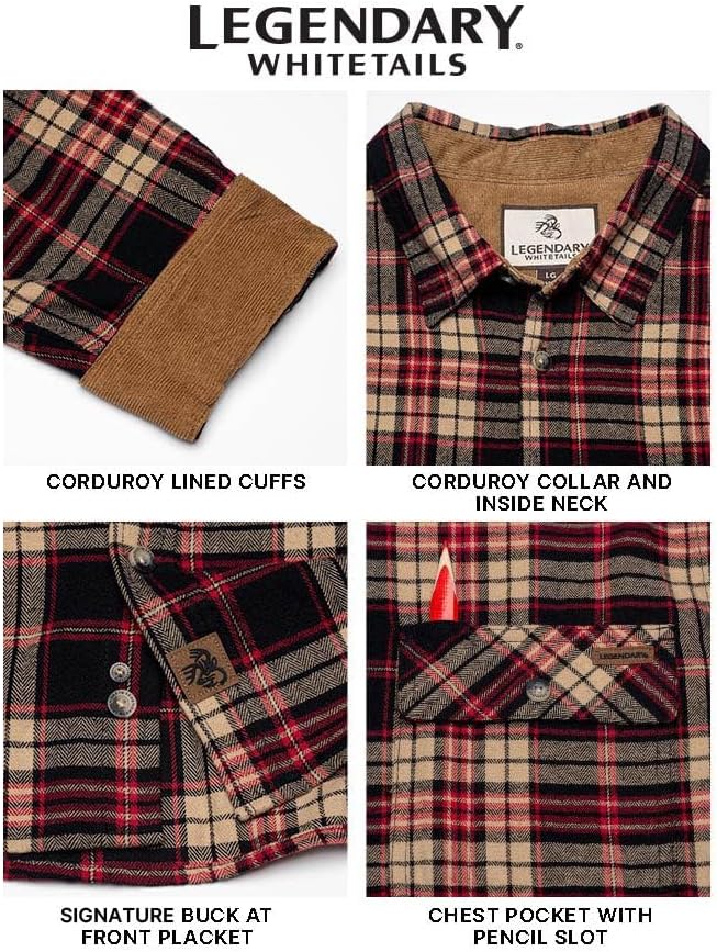 Legendary Whitetails Men's Flannel Shirt Long Sleeve Button Down 100% Cotton