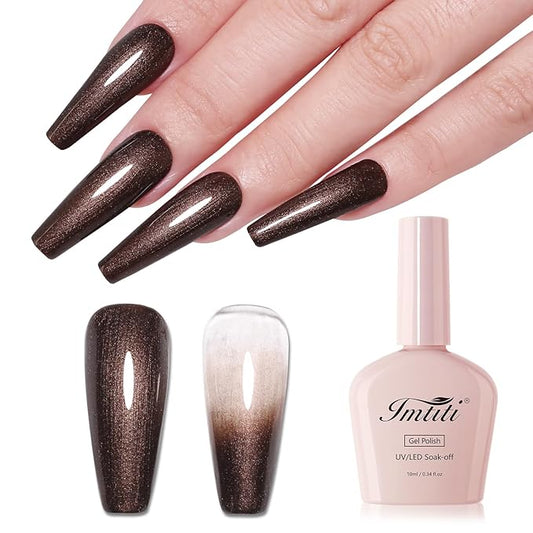 Imtiti 10ml Brown Glitter Gel Nail Polish Long Lasting Soak Off UV Led Gel Polish Salon DIY at Home Gift for Women 1Pcs