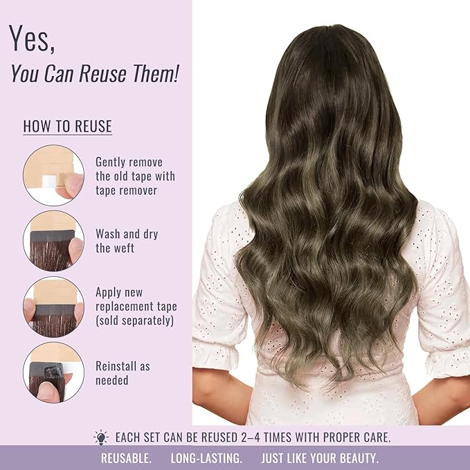 Fshine Tape in Hair Extensions Rooted Tape in Extensions Real Human Hair 20 Inch Glue in Extensions Ombre Balayage Brown Seamless 20 pcs 50 g Add Length,for Moms & Busy Moms