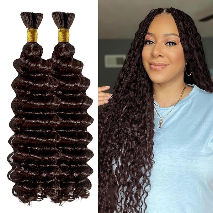 22 Inch Human Braiding Hair 100g Deep Wave Bulk Human Hair for Braiding Brazilian Virgin Human Hair Bundles Wet and Wavy Bundles No Weft Curly Human Hair Extensions for Boho Braids #2