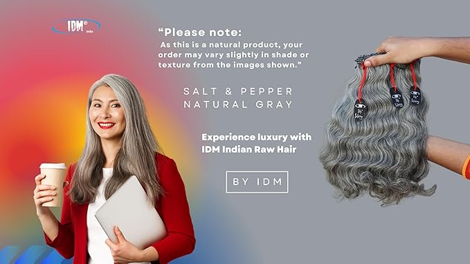 14” Wavy Salt & Pepper/Natural Gray 3 bundles. Its 100% Natural Indian Virgin Raw Hair Extensions .Natural color unprocessed and not treated with any kind of chemicals