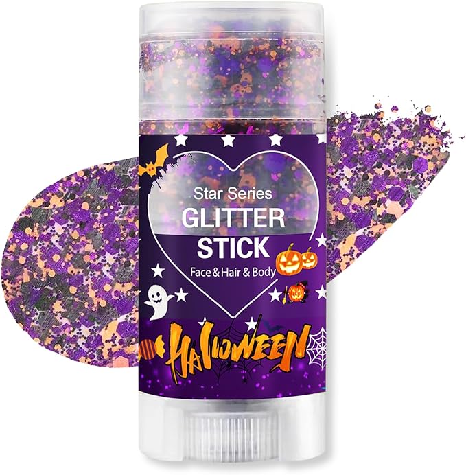 Halloween Body Glitter Stick, Black Purple and Orange Face Glitter Accessories for Rumi Costume and Rumi Cosplay Makeup, Waterproof Face and Hair Glitter Makeup for Kids and Women
