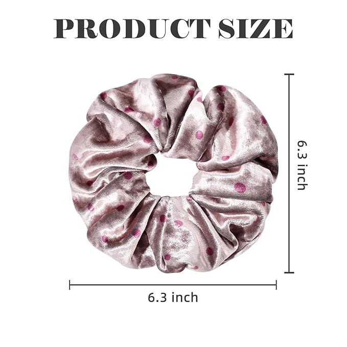 2-Piece Velvet Hair Scrunchies, Big Non Slip Polka Dot Hair Ties for Daily Styling, Parties & Workouts, No Damage Scrunchy Ponytail Holders Hair Accessories for Women & Girls (Pink & Coffee)