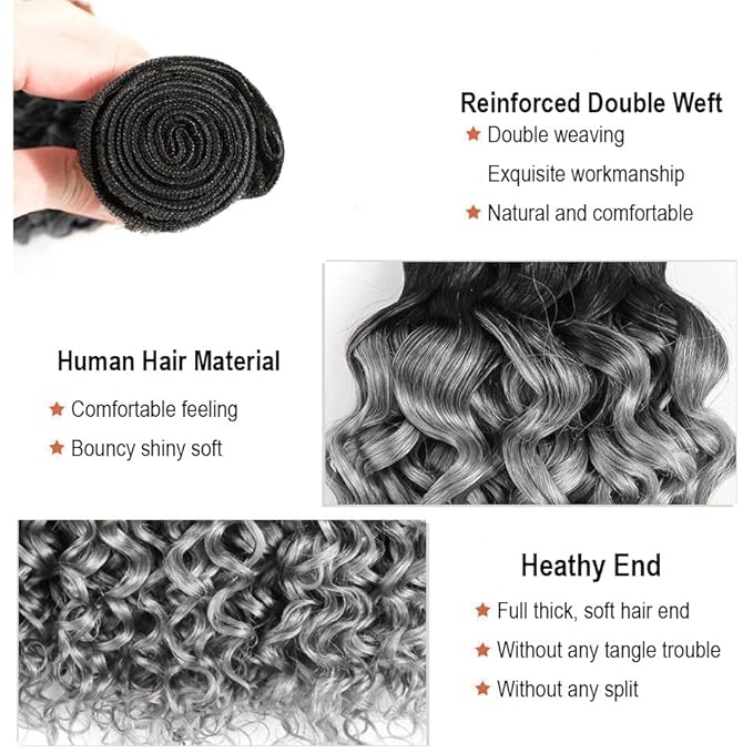 Silver Bundles Grey Deep Wave Human Hair Bundles 26 28 30 Inch Brazilian Unprocessed Virgin Hair 3 Bundles Tow Tone Black and Grey Bundles Human Hair Weave