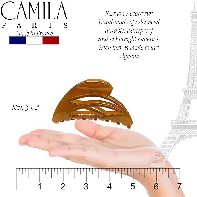 Camila Paris CP3430 French Hair Clip for Women, Large Dolphin Caramel, Girls Hair Claw Clips Jaw Fashion Durable and Styling Hair Accessories for Women, Strong Hold No Slip Grip Made in France