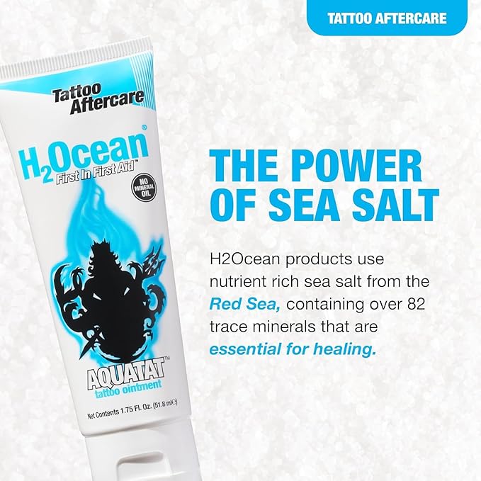 H2Ocean Aquatat Tattoo Healing Ointment - Tattoo Aftercare Cream for Tattoo Supplies - Fragrance- & Dye-Free Tattoo Care Ointment with Vitamins A & B - 1.75 oz (Pack of 2)