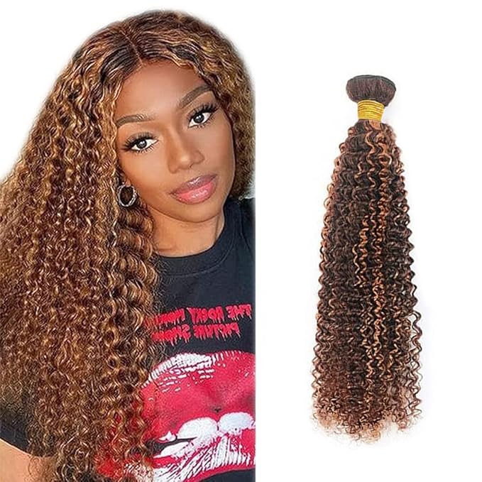 P430 Human Hair Bundles Color 30 Kinky Curly Bundles 26 Inch Brazilian Virgin Hair 1 Bundle Highlight Bundles Human Hair Extensions