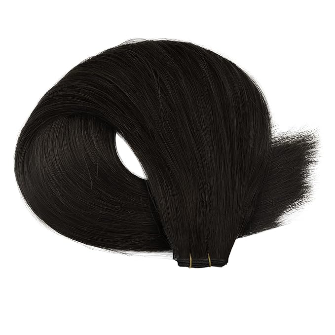 Fshine Genius Weft Real Human Hair Extensions Jet Black Sew in Human Extensions 20 Inch 50g Natural Genius Weft Hair Bundle for Women