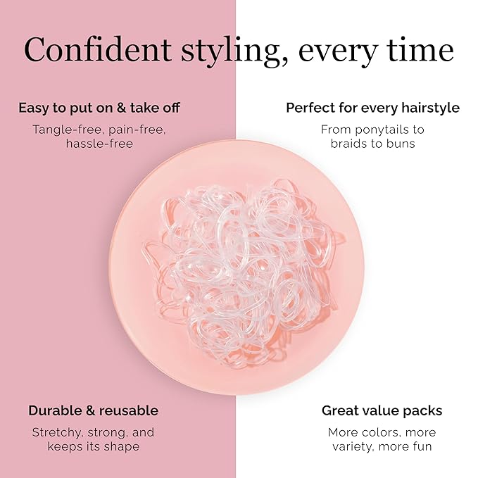 Clear Hair Elastics 1000 Pack | Strong Mini Hair Ties for Braids, Ponytails & Buns | No-Snag, Durable, Stretchy Elastic Bands for All Hair Types
