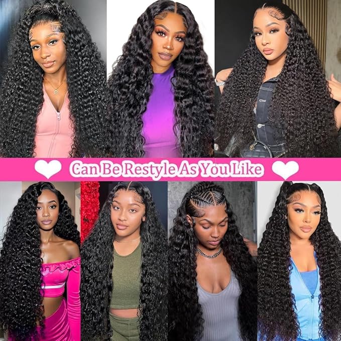 13x6 Deep Wave Lace Front Wigs Human Hair 200 Density 13x6 HD Transparent Frontal Wigs Human Hair for Women Deep Curly Glueless Wigs Human Hair Pre Plucked with Baby Hair Natural Black 26 Inch