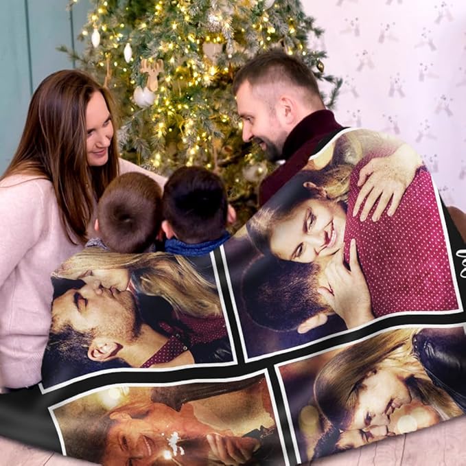 Custom Sherpa Fleece Blanket with Photos, Text, Soft, Warm, Fuzzy Personalized Couples Gifts for Boyfriend, Girlfriend