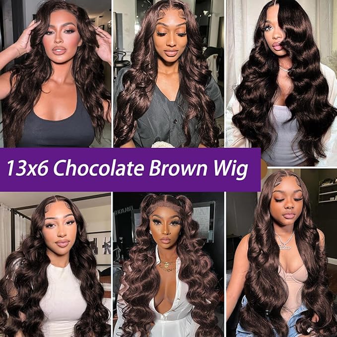 24 Inch Chocolate Brown Lace Front Wig Human Hair 220 Density 13x6 Hd Body Wave Lace Front Wigs Human Hair Pre Plucked Colored Frontal Wigs Human Hair Brown Wigs Human Hair Wigs for Women