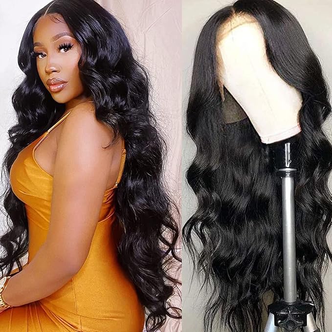 Aicrelery 28 Inch 13x6 Body Wave Lace Front Wigs for Women Human Hair 13x6 HD Lace Front Wigs Human Hair Pre Plucked Bleached Knots With Baby Hair 180 Density Body Wave Frontal Wig (Natural Color)