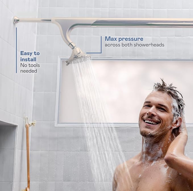 BOONA - The Original Tandem Shower | As Seen On Shark Tank | Double Shower Head for Couples, High Pressure Dual Shower Heads (Two Showerhead, Brushed Nickel)
