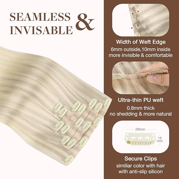 GOO GOO Clip in Hair Extensions Real Human Hair, Remy Human Hair Extensions Clip ins for Women, Natural Human Hair, 22 Inch 160g 7Pcs, 17/22/60 Balayage Ash Blonde to Golden Blonde and Platinum Blonde